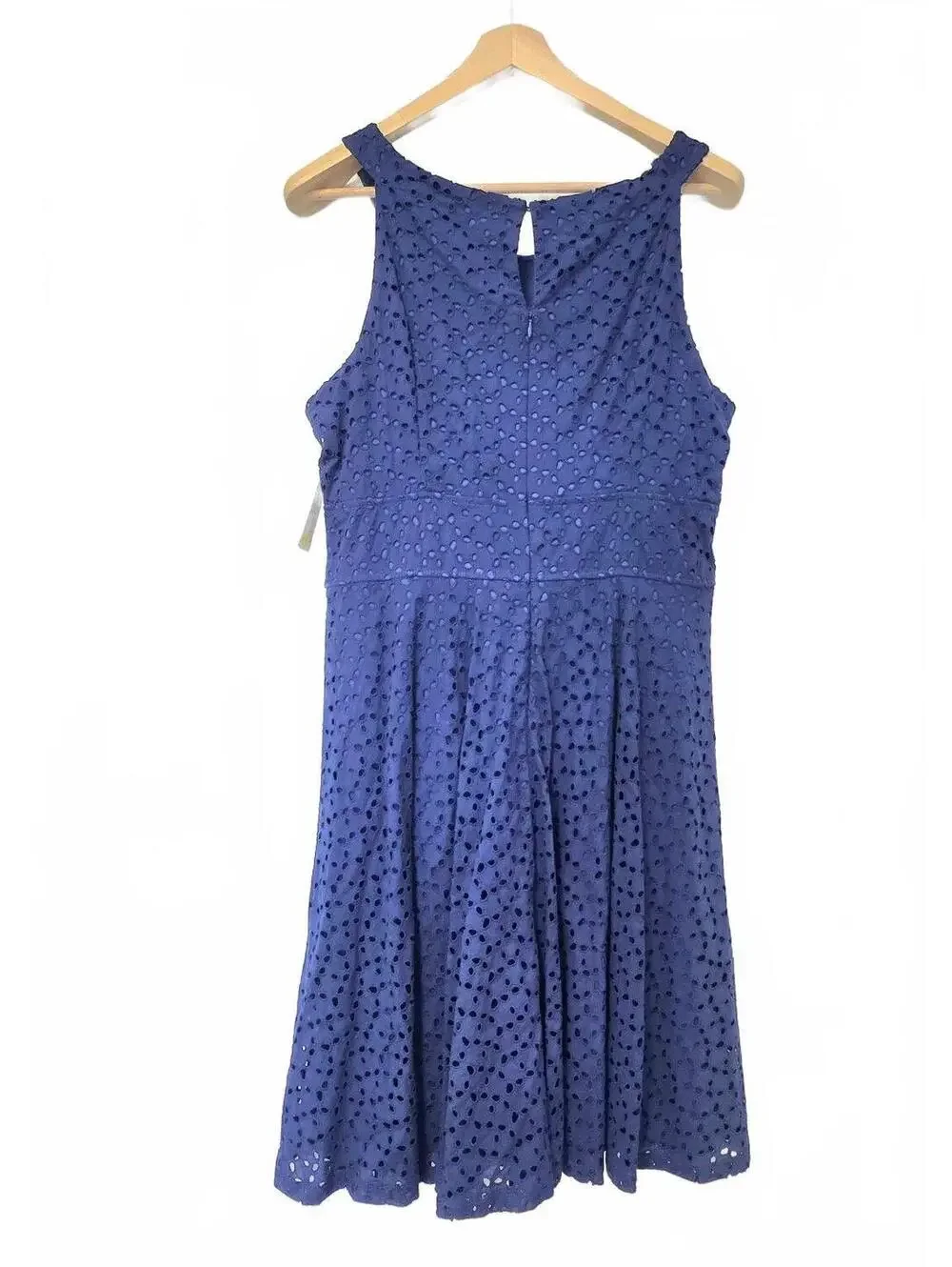 Womens Royal Blue Eyelet Lace Fit & Flare Dress sleeveless halter neckline 16